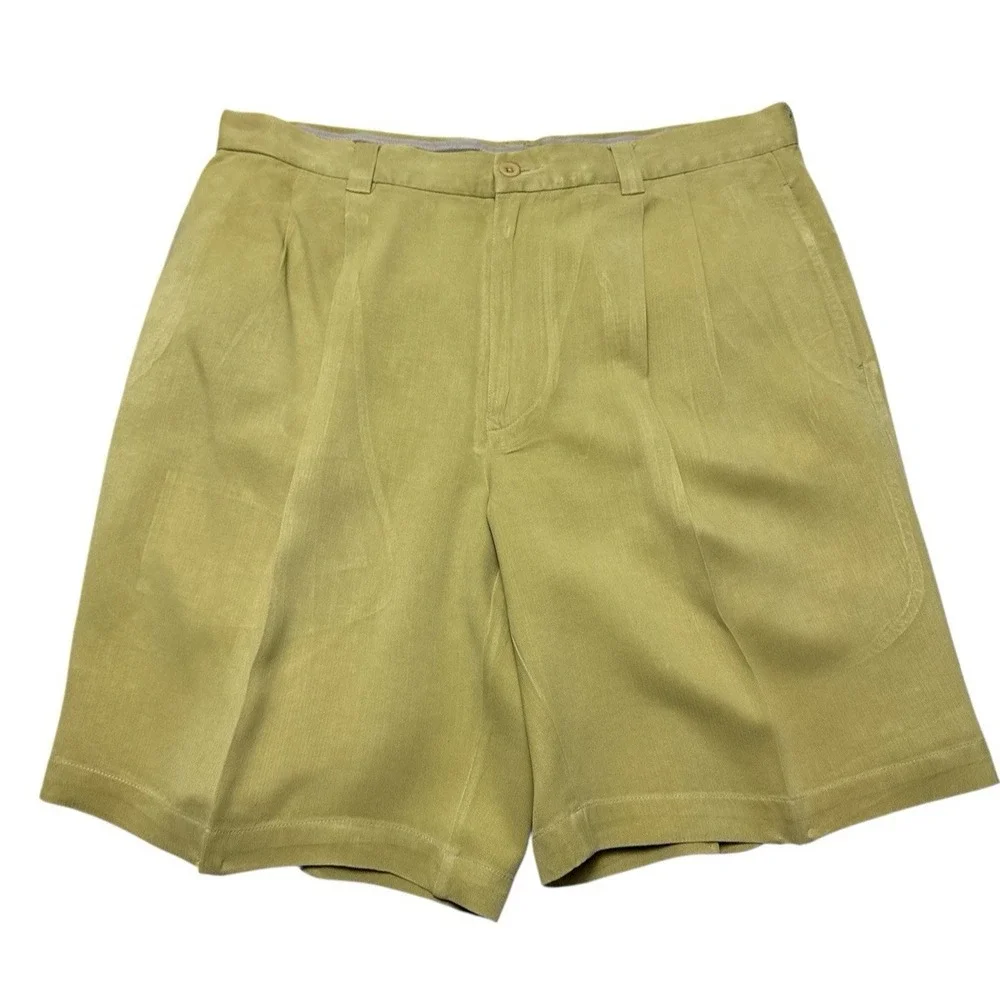 Tommy Bahama Men's 100% Silk Pleated Shorts – Mustard Yellow,‎ Size 33